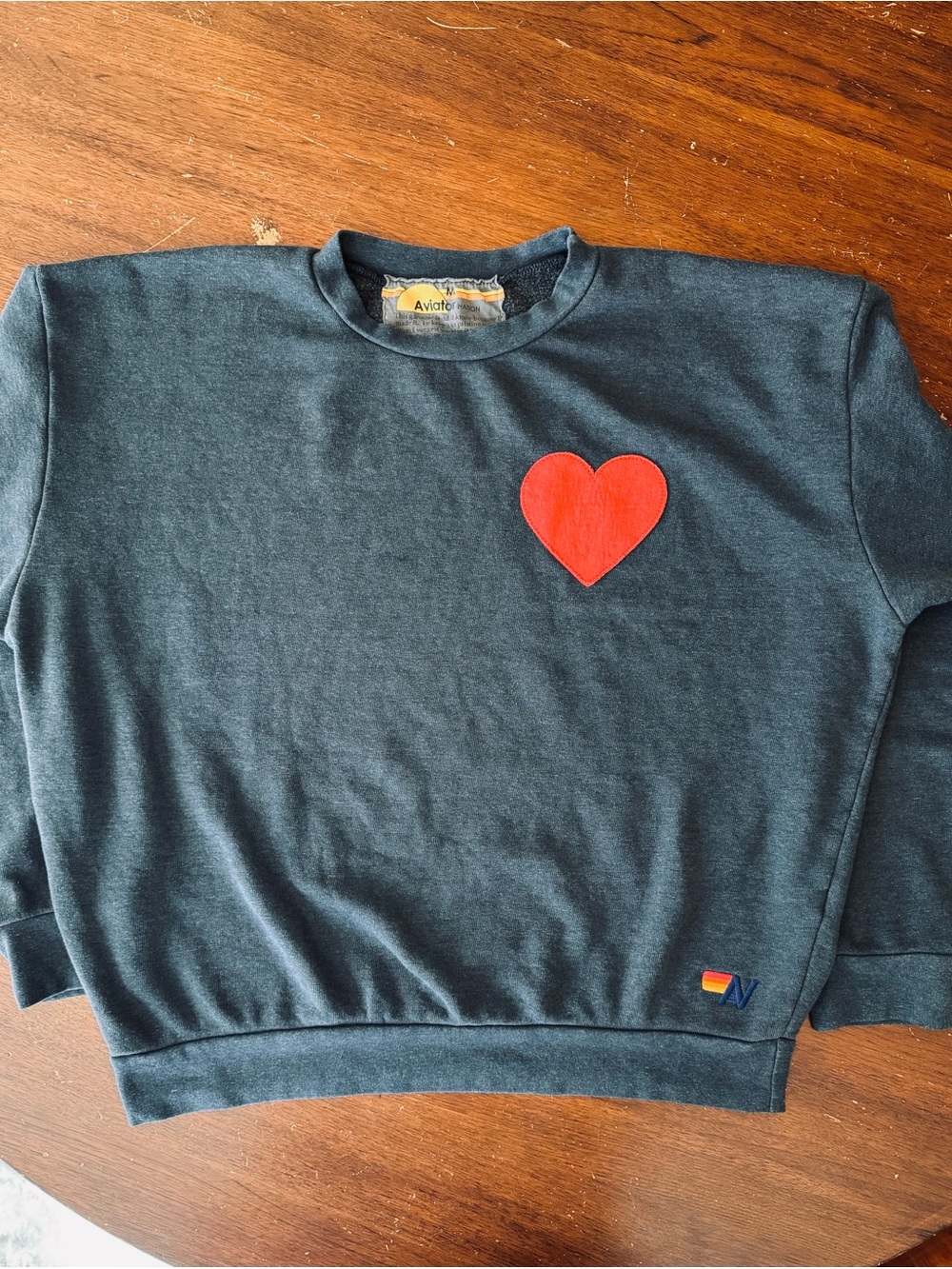 Aviator Nation ❤️ Heart Sweatshirt Gray Red Oversized M Made USA